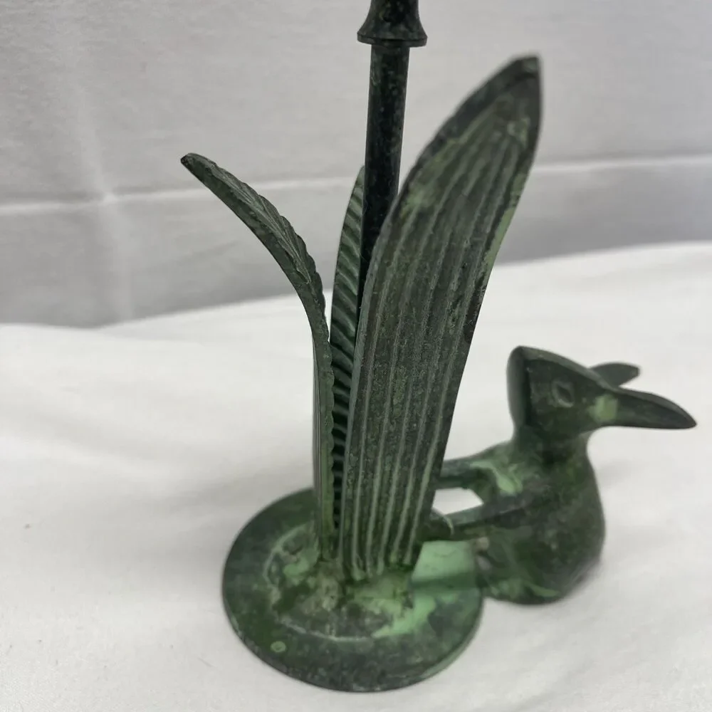 Vintage Cast Metal Rabbit Bunny Candleholder w/ Leaves 7